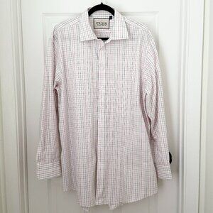 Men Thomas Pink Button Up Plaid Long Sleeve Shirt in Light Pink Size 17.5